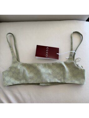 NWT GUCCI Light Green Sz 40 Top GG Gabardine